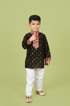 Banjara India Leheriya printed Kurta Set- KP-BDN-Black