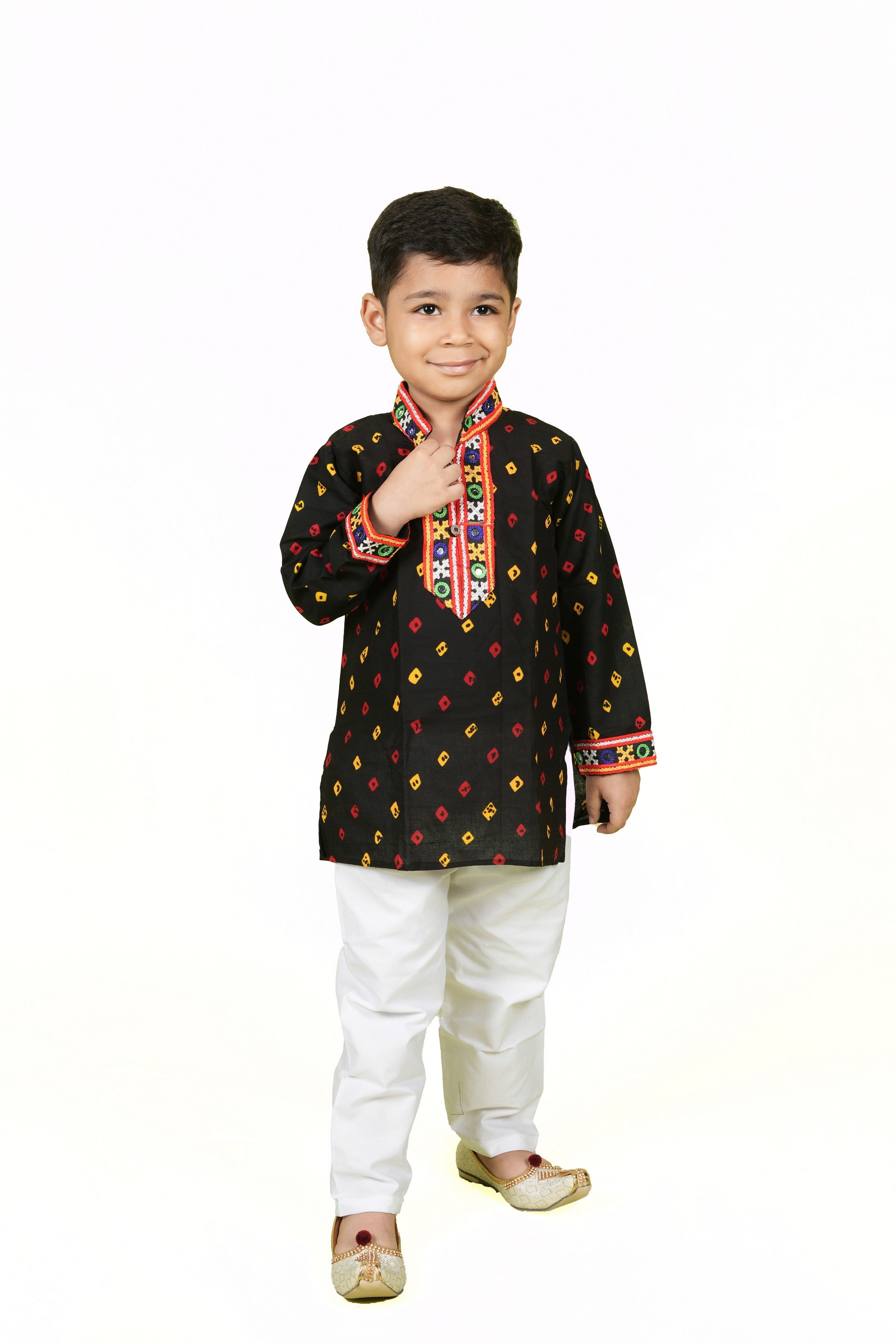 Banjara India Leheriya printed Kurta Set- KP-BDN-Black