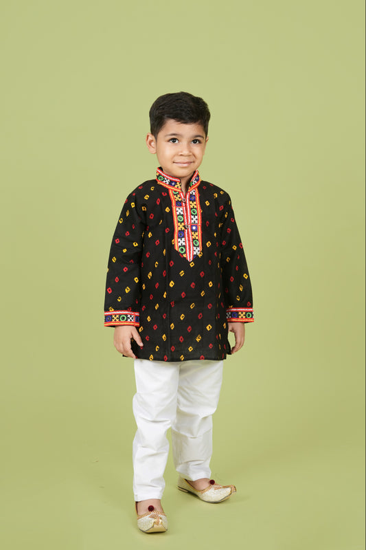Banjara India Leheriya printed Kurta Set- KP-BDN-Black