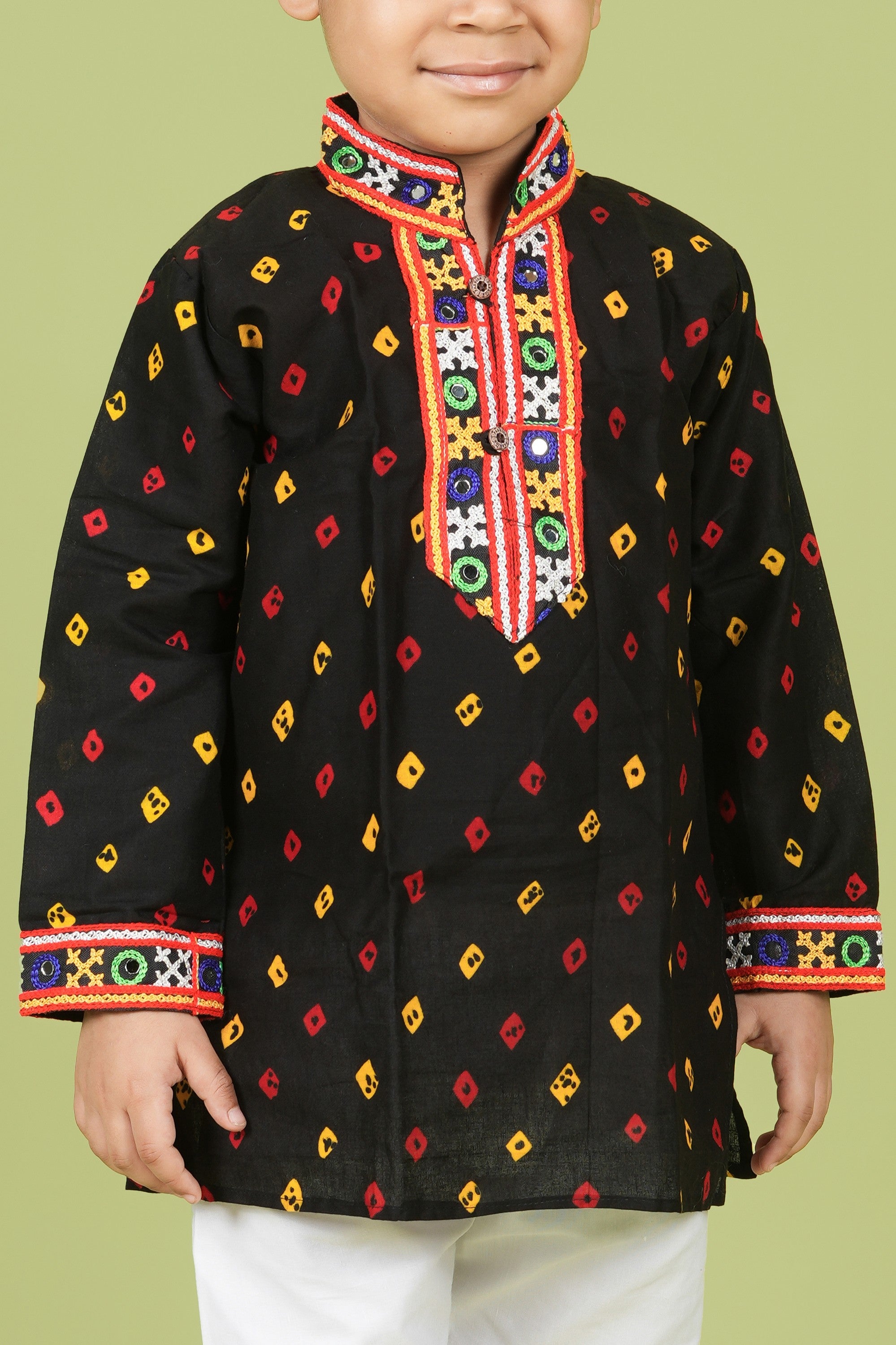 Banjara India Leheriya printed Kurta Set- KP-BDN-Black
