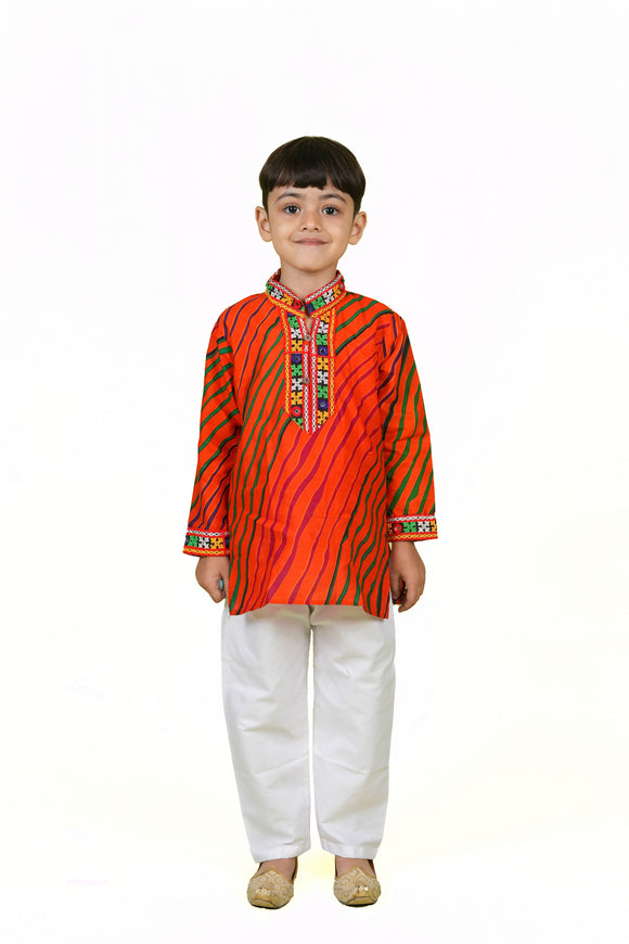 Banjara India Leheriya printed Kurta Set- KP-LHR-Orange