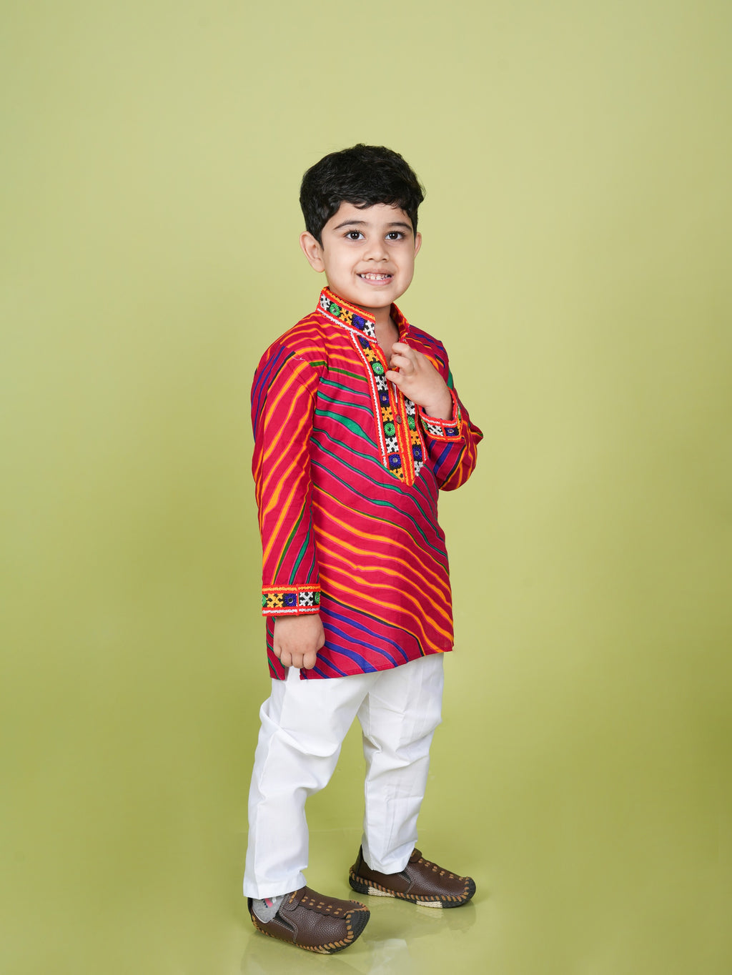 Banjara India Leheriya printed Kurta Set- KP-LHR-Pink