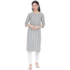 Banjara India FOREST Blue Printed Straight Rayon Kurti