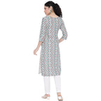 Banjara India FOREST Blue Printed Straight Rayon Kurti