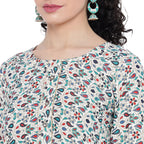 Banjara India FOREST Blue Printed Straight Rayon Kurti