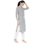 Banjara India FOREST Blue Printed Straight Rayon Kurti