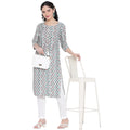 Banjara India FOREST Blue Printed Straight Rayon Kurti