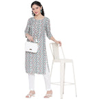 Banjara India FOREST Blue Printed Straight Rayon Kurti