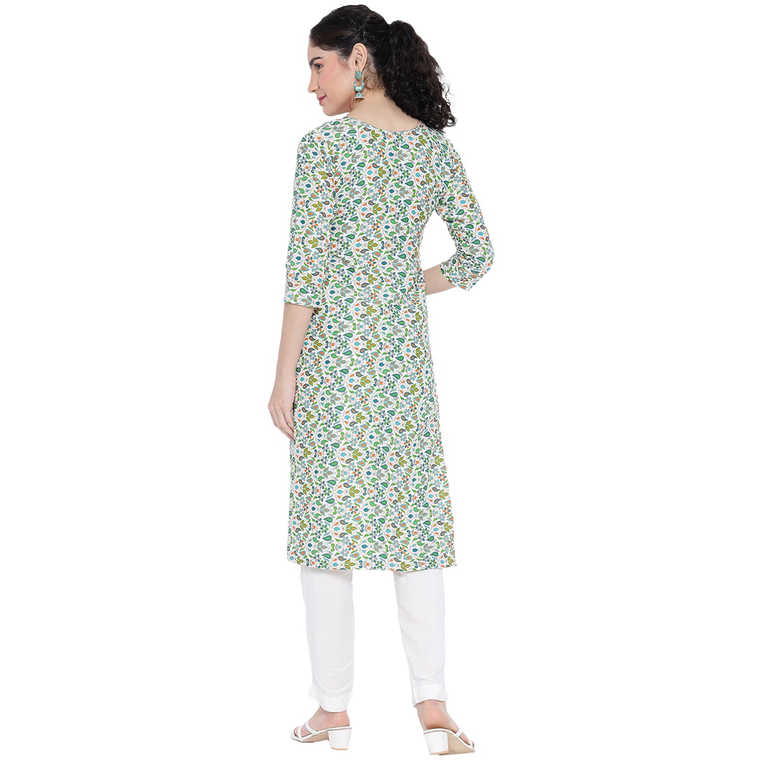 Banjara India FOREST Green Printed Straight Rayon Kurti