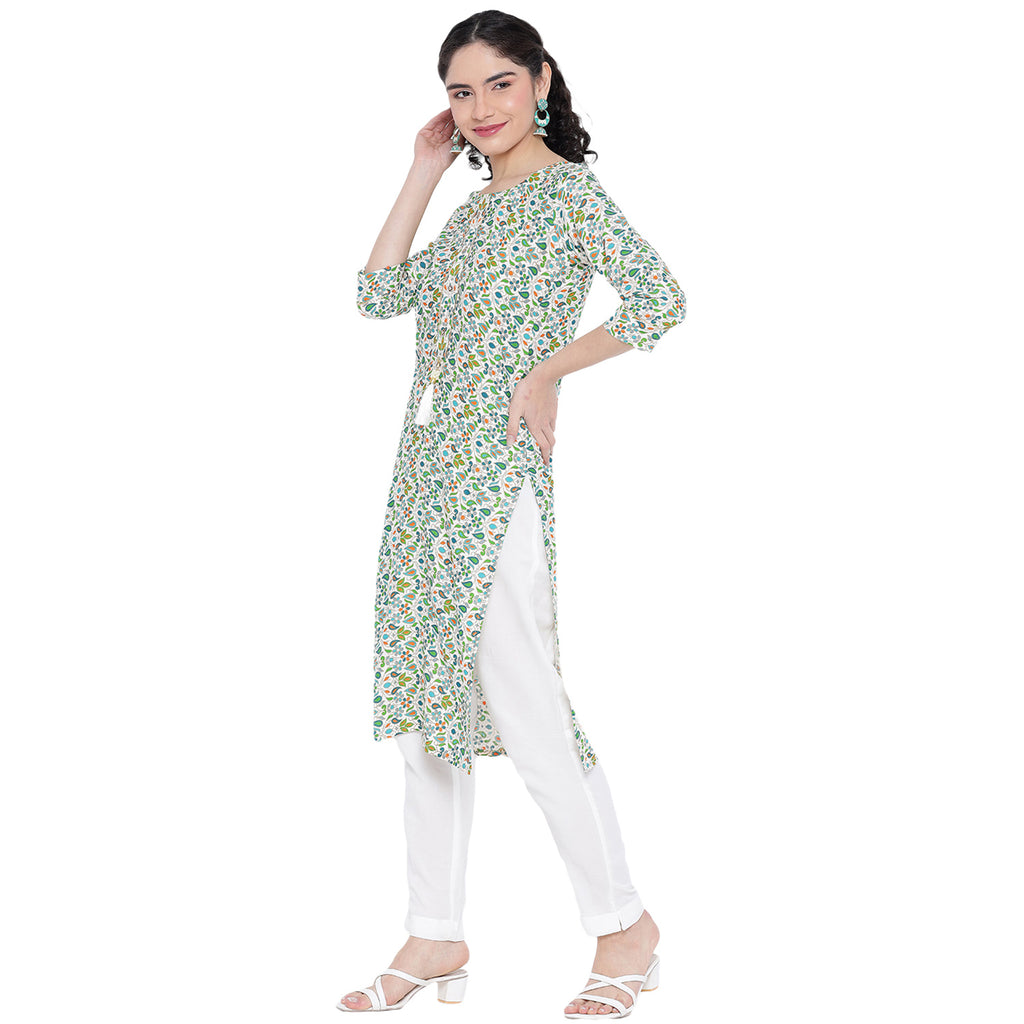 Banjara India FOREST Green Printed Straight Rayon Kurti