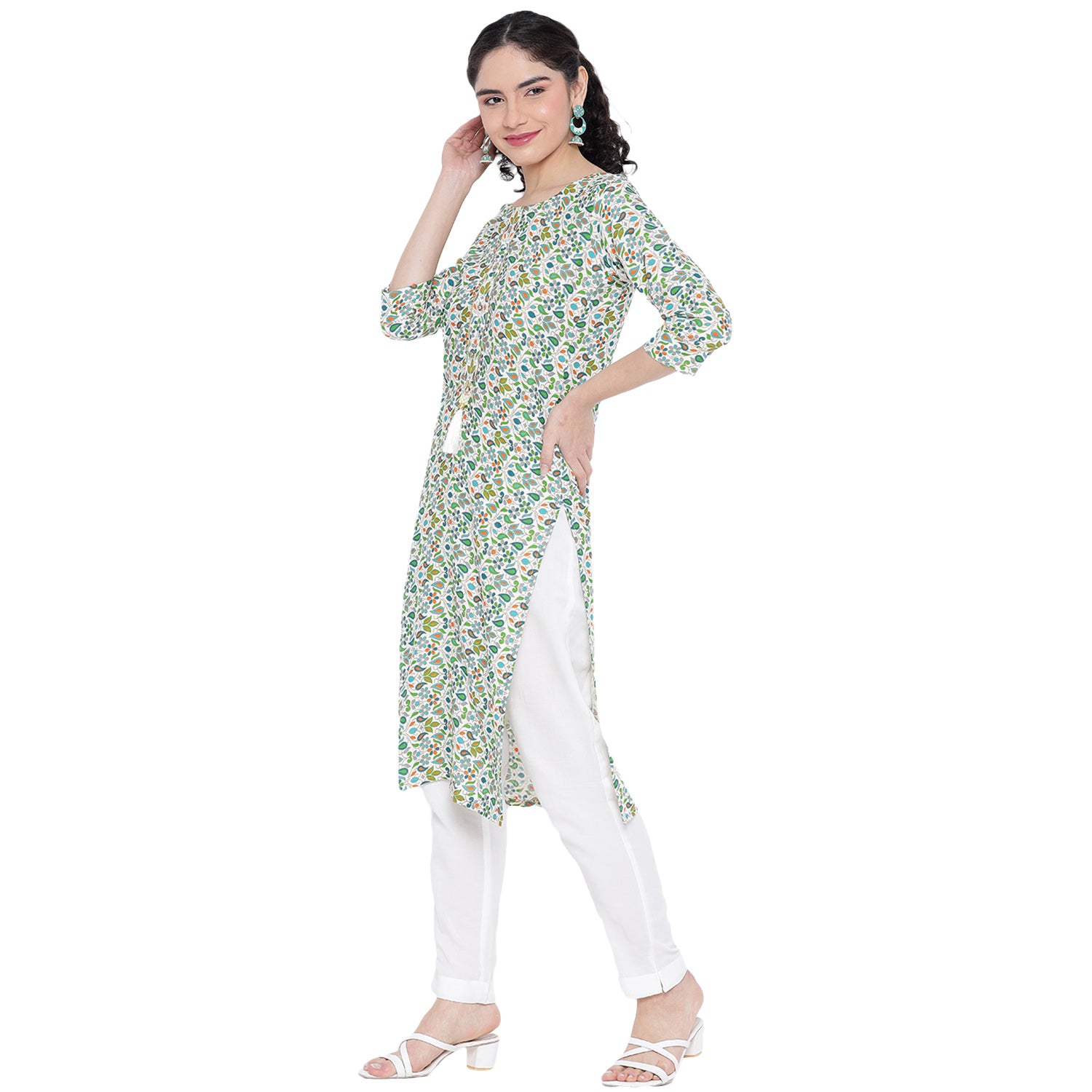 Banjara India FOREST Green Printed Straight Rayon Kurti