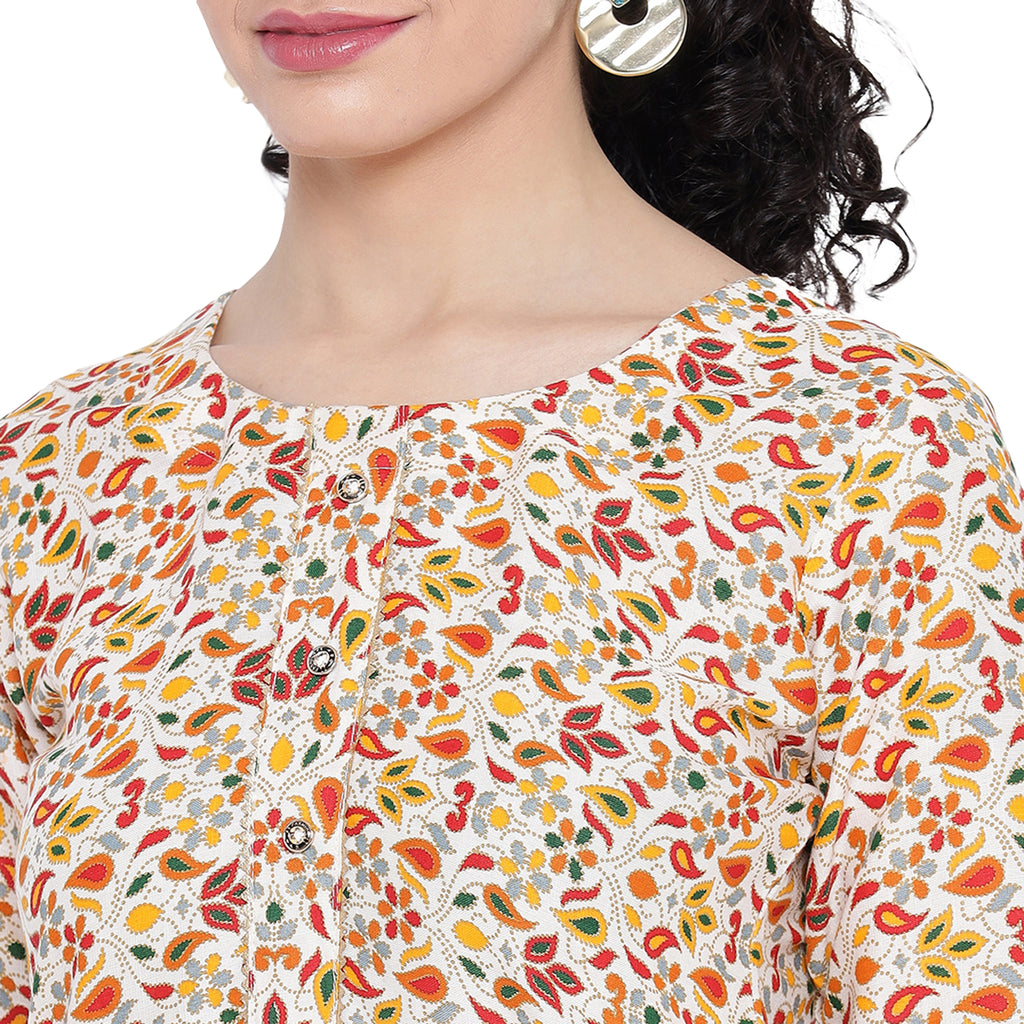 Banjara India FOREST Orange Printed Straight Rayon Kurti