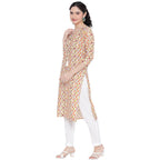Banjara India FOREST Orange Printed Straight Rayon Kurti