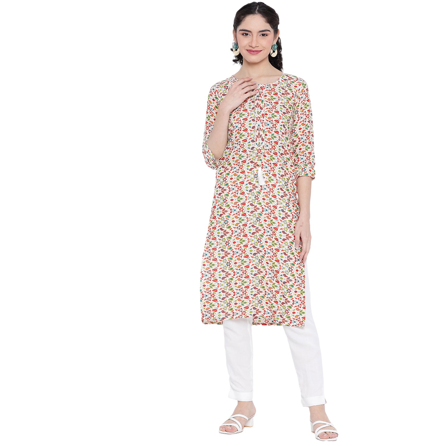 Banjara India FOREST Red Printed Straight Rayon Kurti