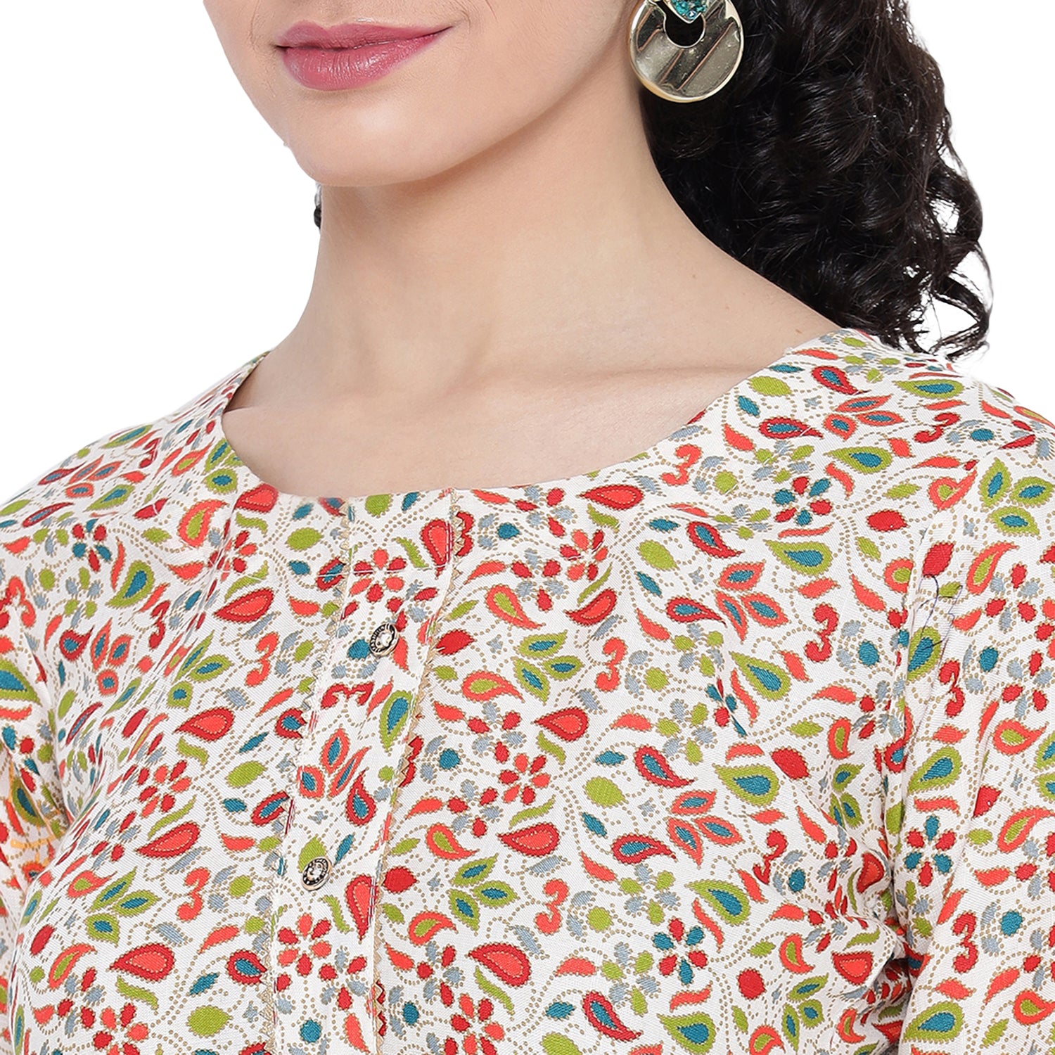 Banjara India FOREST Red Printed Straight Rayon Kurti
