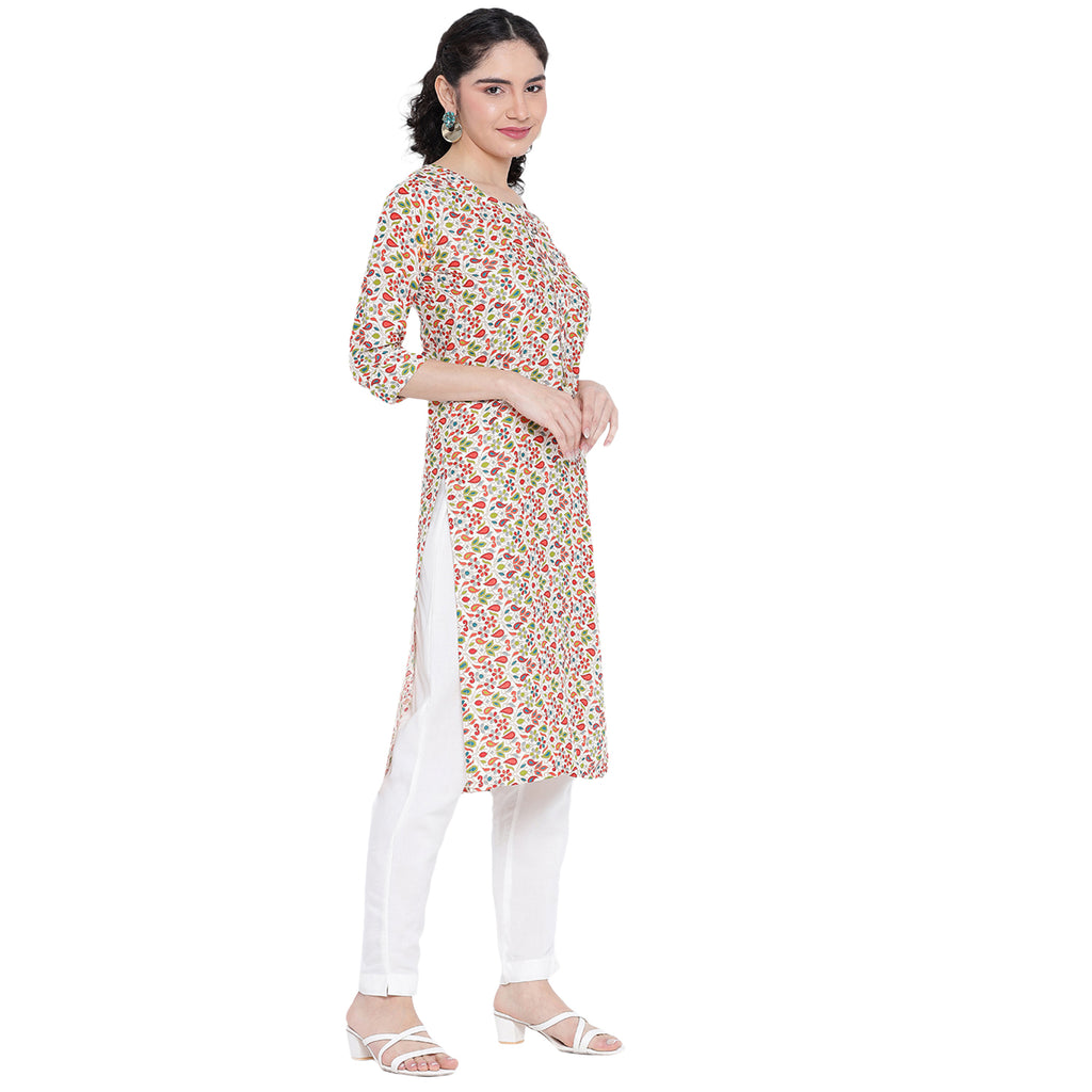 Banjara India FOREST Red Printed Straight Rayon Kurti