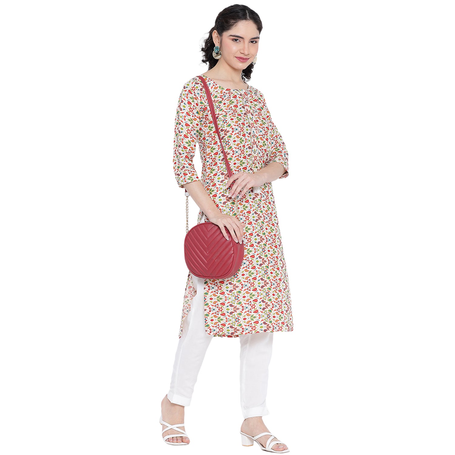 Banjara India FOREST Red Printed Straight Rayon Kurti