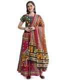 Banjara India Cotton Long Flair Aari Embroidery Kutch Work (Lehenga Choli) Chaniya Choli Set with Dupatta-(FSCC-Camel)Red