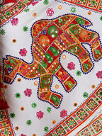 Banjara India Cotton Long Flair Aari Embroidery Kutch Work (Lehenga Choli) Chaniya Choli Set with Dupatta-(FSCC-Camel)White