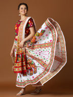 Banjara India Cotton Long Flair Aari Embroidery Kutch Work (Lehenga Choli) Chaniya Choli Set with Dupatta-(FSCC-Camel)White