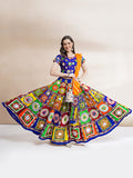 Banjara India Cotton Long Flair Aari Embroidery Kutch Work (Lehenga Choli) Chaniya Choli Set with Dupatta-(FSCC-Diamond)Blue