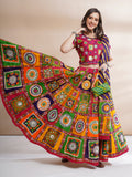 Banjara India Cotton Long Flair Aari Embroidery Kutch Work (Lehenga Choli) Chaniya Choli Set with Dupatta-(FSCC-Diamond)Pink