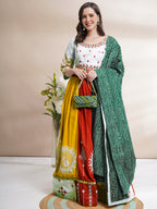 Banjara India Cotton Long Flair Aari Embroidery Kutch Work (Lehenga Choli) Chaniya Choli Set with Dupatta -FSCC-Fancy-White