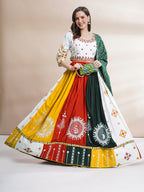 Banjara India Cotton Long Flair Aari Embroidery Kutch Work (Lehenga Choli) Chaniya Choli Set with Dupatta -FSCC-Fancy-White