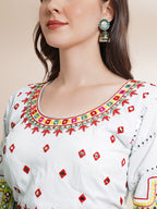 Banjara India Cotton Long Flair Aari Embroidery Kutch Work (Lehenga Choli) Chaniya Choli Set with Dupatta -FSCC-Fancy-White