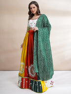 Banjara India Cotton Long Flair Aari Embroidery Kutch Work (Lehenga Choli) Chaniya Choli Set with Dupatta -FSCC-Fancy-White