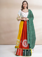 Banjara India Cotton Long Flair Aari Embroidery Kutch Work (Lehenga Choli) Chaniya Choli Set with Dupatta -FSCC-Fancy-White