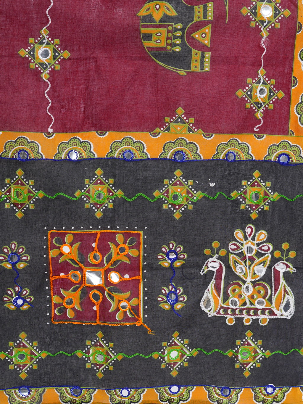 Banjara India Cotton Long Flair Aari Embroidery Kutch Work (Lehenga Choli) Chaniya Choli Set with Dupatta-(FSCC-Hathi)Black