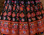 Banjara India Cotton Long Flair Aari Embroidery Kutch Work (Lehenga Choli) Chaniya Choli Set with Dupatta -Kathiyawadi-Black