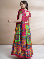 Banjara India Cotton Long Flair Aari Embroidery Kutch Work (Lehenga Choli) Chaniya Choli Set with Dupatta-(FSCC-PGY)Pink