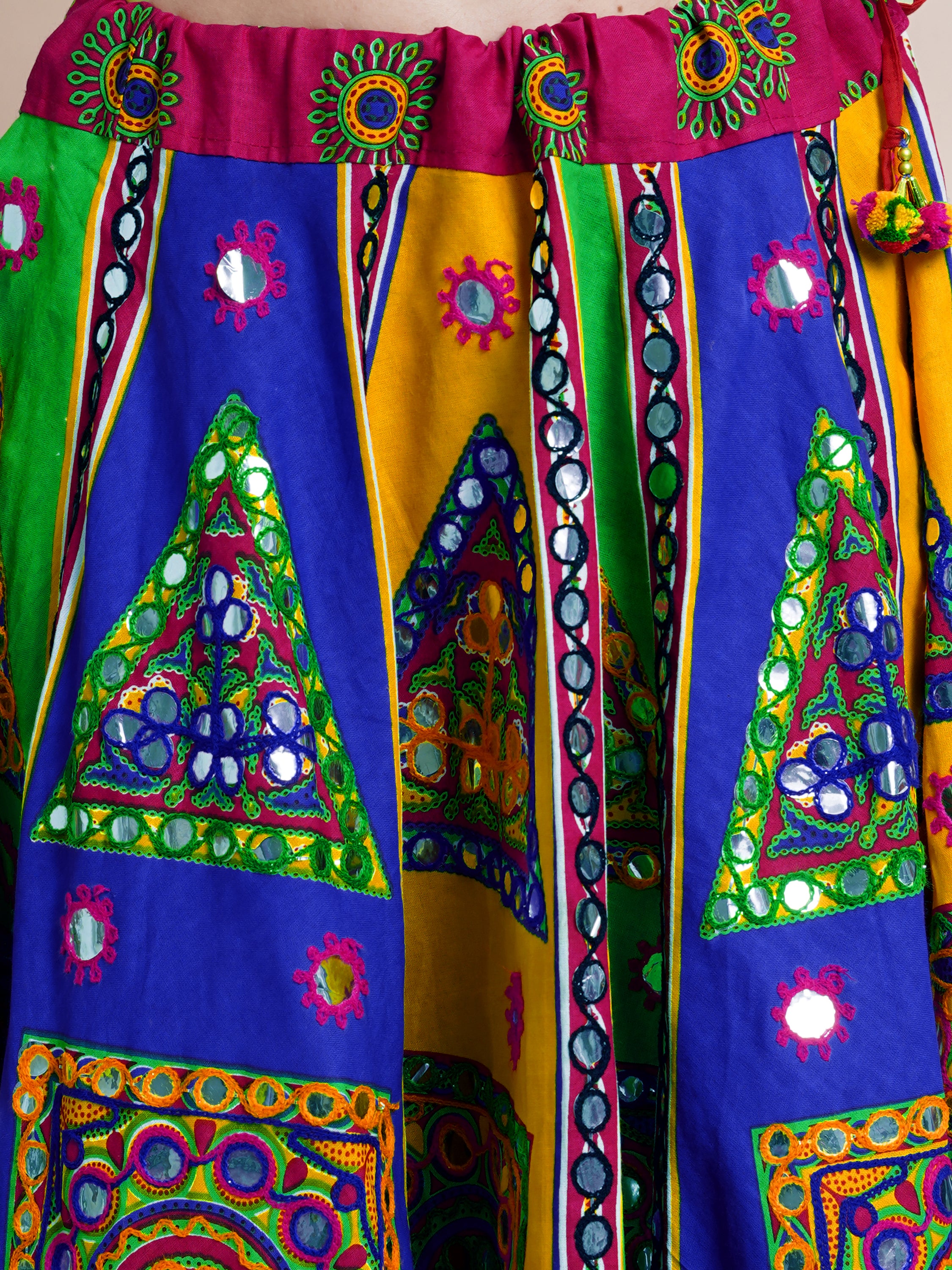 Banjara India Cotton Long Flair Aari Embroidery Kutch Work (Lehenga Choli) Chaniya Choli Set with Dupatta-(FSCC-PGY)Pink