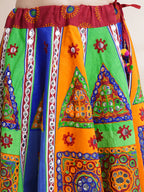 Banjara India Cotton Long Flair Aari Embroidery Kutch Work (Lehenga Choli) Chaniya Choli Set with Dupatta-(FSCC-PGY)Red