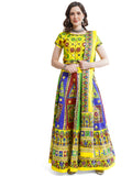 Banjara India Cotton Long Flair Aari Embroidery Kutch Work (Lehenga Choli) Chaniya Choli Set with Dupatta-(FSCC-PGY)Yellow