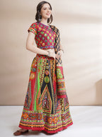 Banjara India Cotton Long Flair Aari Embroidery Kutch Work (Lehenga Choli) Chaniya Choli Set with Dupatta-(FSCC-Rath)Red