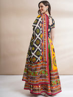 Banjara India Cotton Long Flair Aari Embroidery Kutch Work (Lehenga Choli) Chaniya Choli Set with Dupatta-(FSCC-Round)Black
