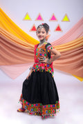 Banjara India Kutchi Embroidered Yellow Girls Chaniya Choli with Dupatta (CC1 DROP) - BLACK