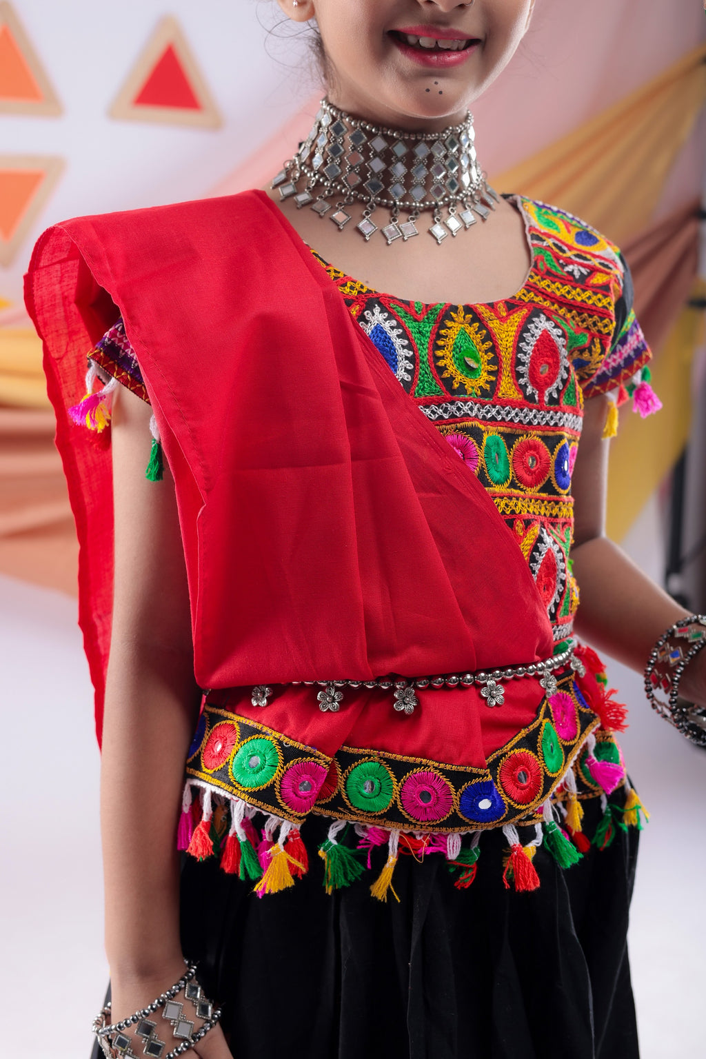 Banjara India Kutchi Embroidered Yellow Girls Chaniya Choli with Dupatta (CC1 DROP) - BLACK