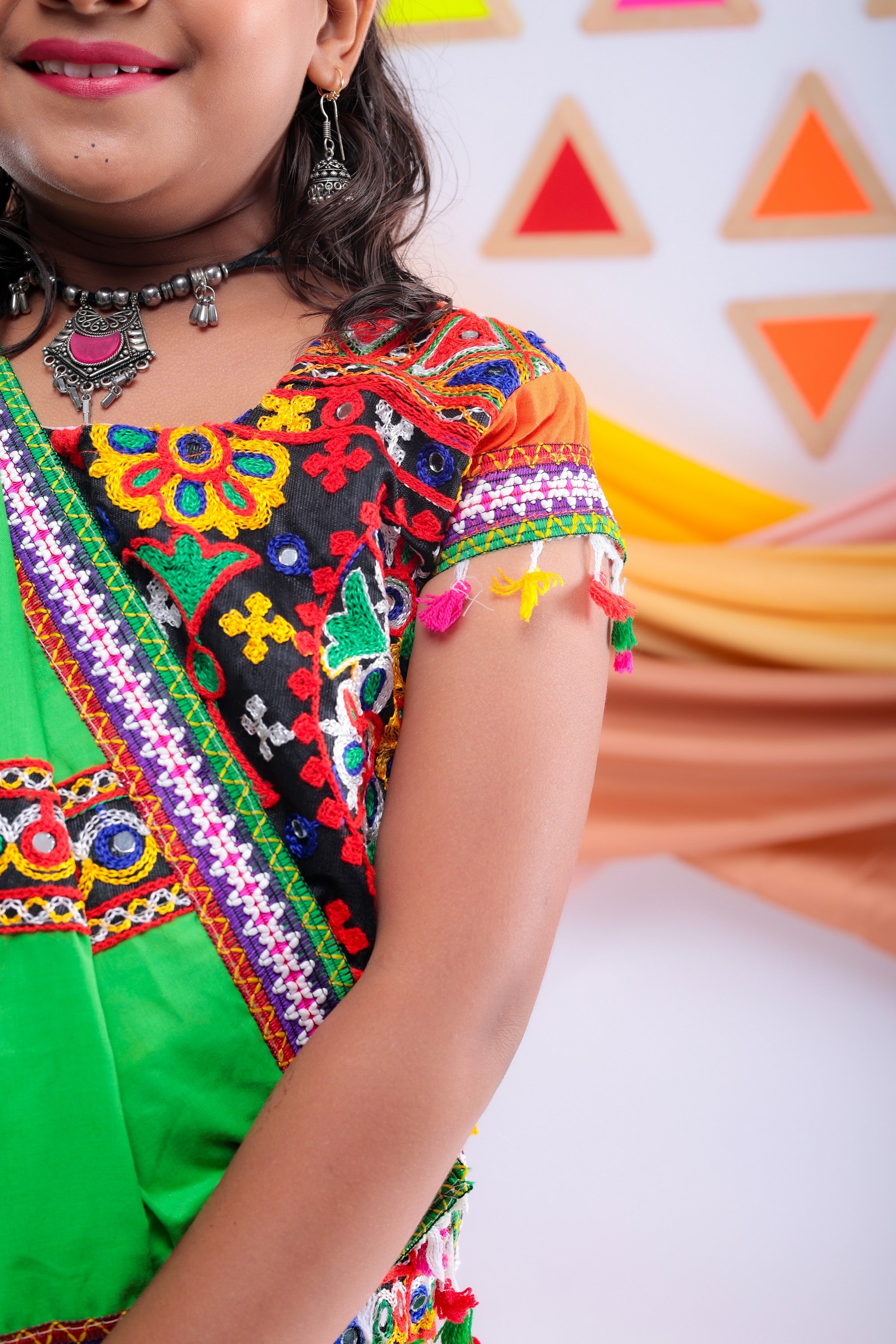 Banjara India Kutchi Emboidered Orange Girls Chaniya Choli with Dupatta (CC-RING) - Orange