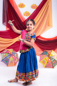 Banjara India Kutchi Emboidered Black Girls Chaniya Choli with Dupatta (CC-DMND) - Blue