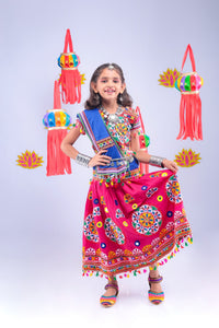 Banjara India Kutchi Emboidered Pink Girls Chaniya Choli with Dupatta (CC-RING) - Pink