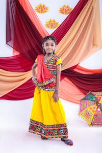 Banjara India Kutchi Emboidered Black Girls Chaniya Choli with Dupatta (CC-DMND) - Yellow