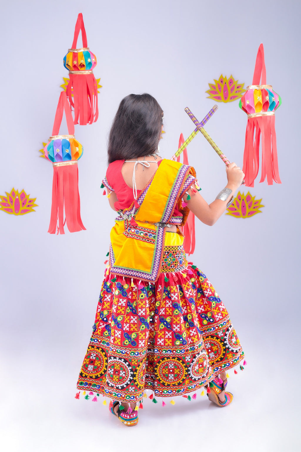 Banjara India Kutchi Embroidered Girls Chaniya Choli with Dupatta (CC1-BWR) - Red