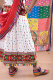 Banjara India Kutchi Emboidered Black Girls Chaniya Choli with Dupatta (CC-DOT) - White