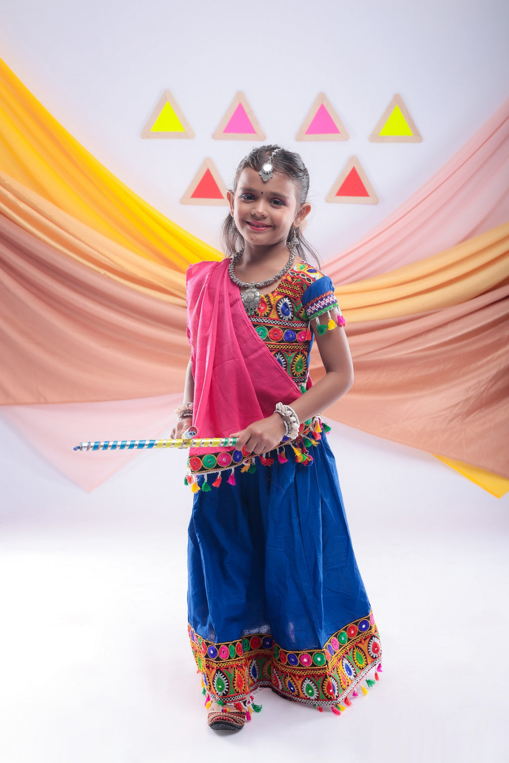 Banjara India Kutchi Emboidered Pink Girls Chaniya Choli with Dupatta (CC1-DROP) - BLUE