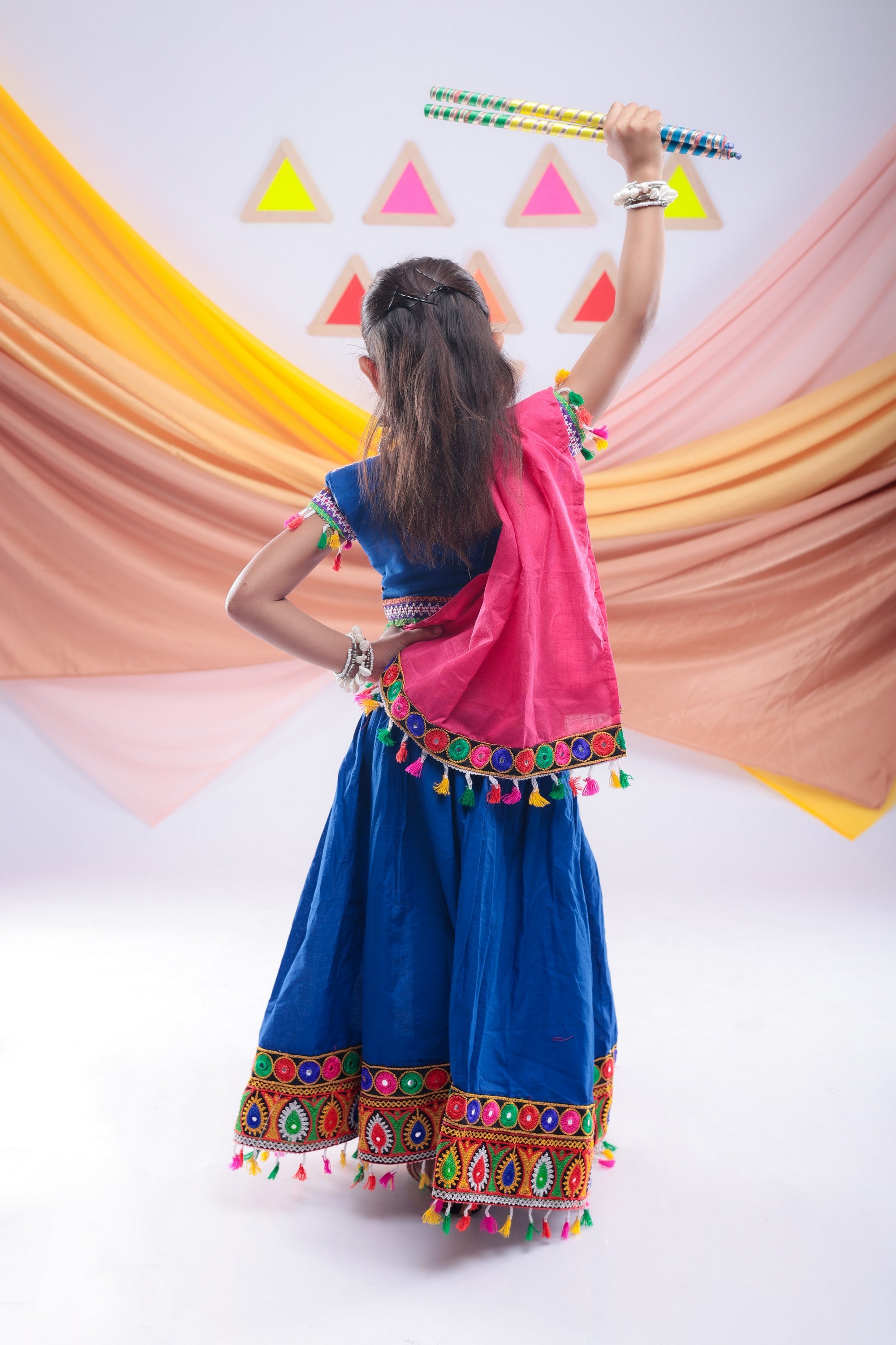 Banjara India Kutchi Emboidered Pink Girls Chaniya Choli with Dupatta (CC1-DROP) - BLUE