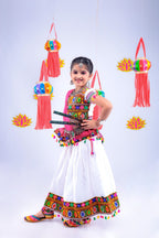 Banjara India Kutchi Emboidered Orange Girls Chaniya Choli with Dupatta (CC1-DROP) - White